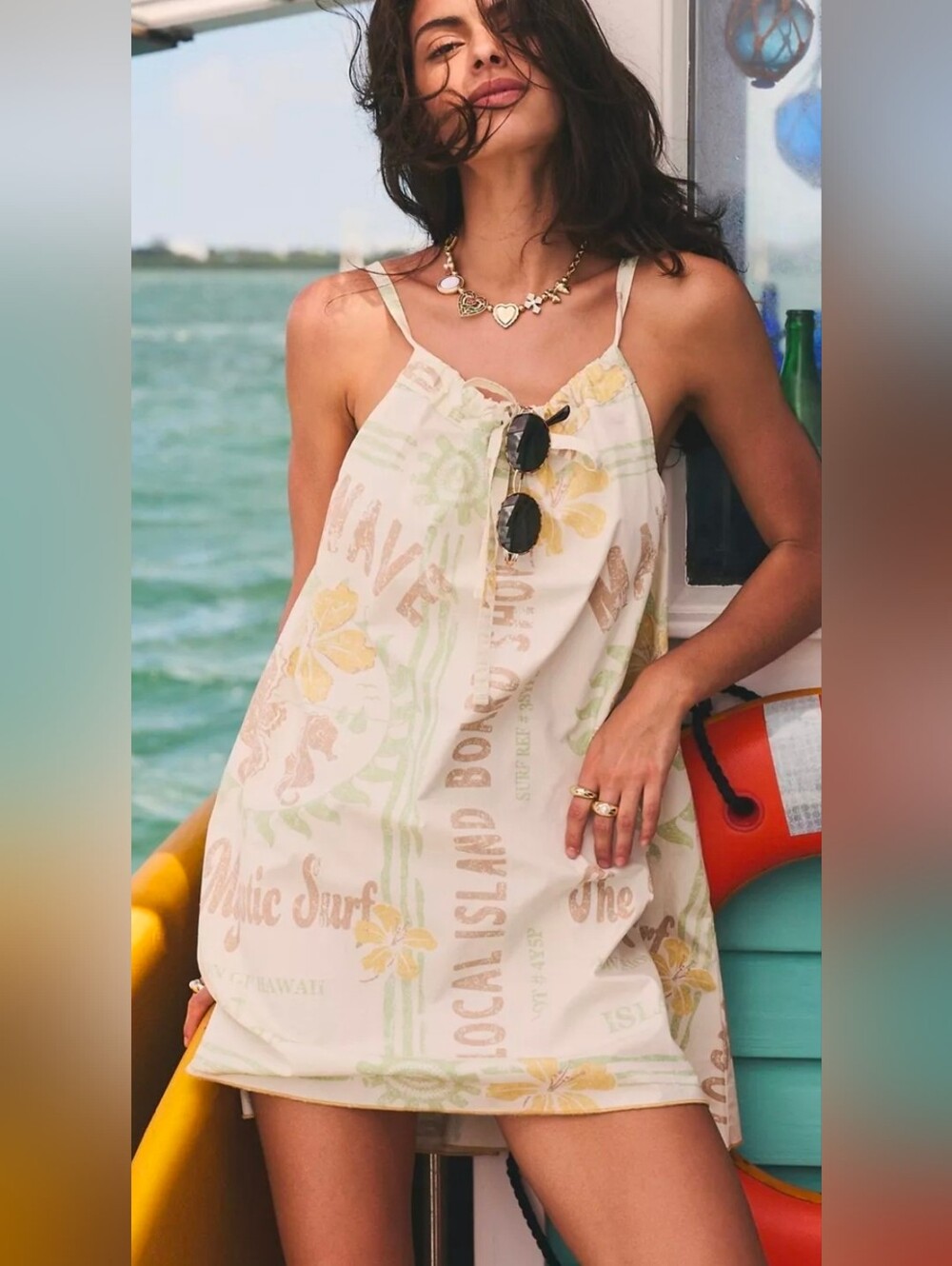 Urban Outfitters Trapeze Mini Dress Surf Floral Print